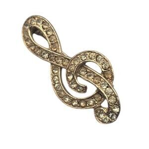 Rhinestone Musical Note Treble Clef Brooch Pin